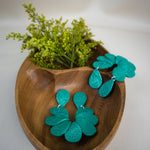 Be Kind Ramae polymer clay earrings in pink flower design. One of a kind jeweled statement earrings for any engagement ring.