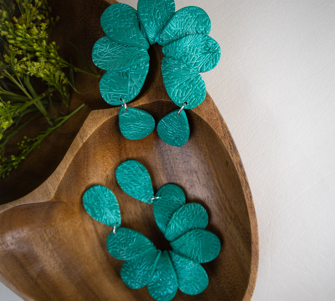 Be Kind Ramae polymer clay earrings in pink flower design. One of a kind jeweled statement earrings for any engagement ring.