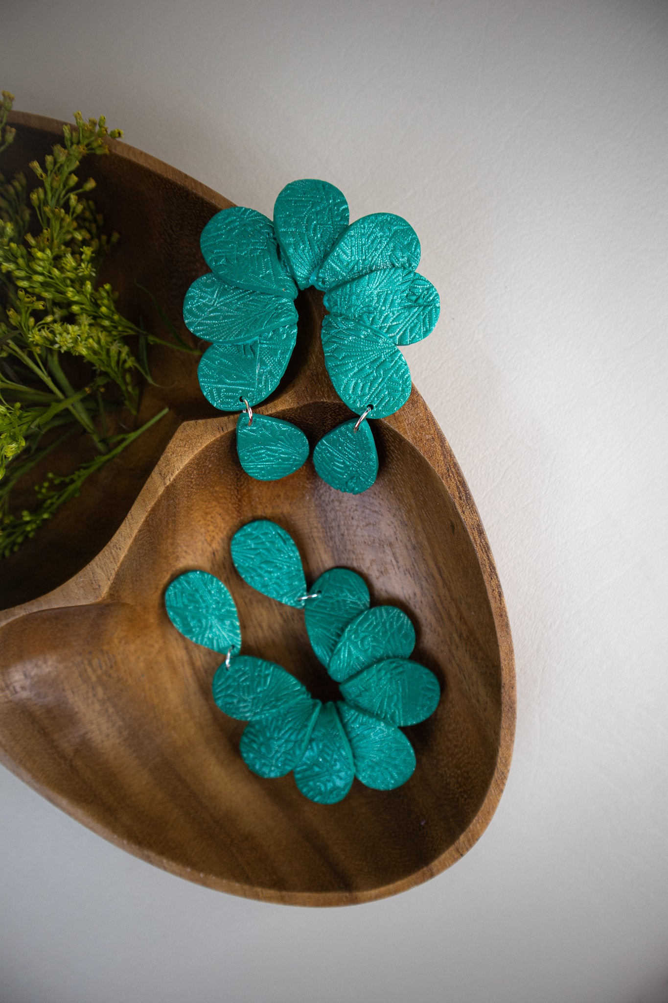 Be Kind Ramae polymer clay earrings in pink flower design. One of a kind jeweled statement earrings for any engagement ring.
