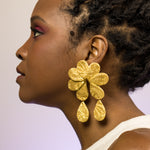 Be Kind Ramae polymer clay earrings in pink flower design. One of a kind jeweled statement earrings for any engagement ring.